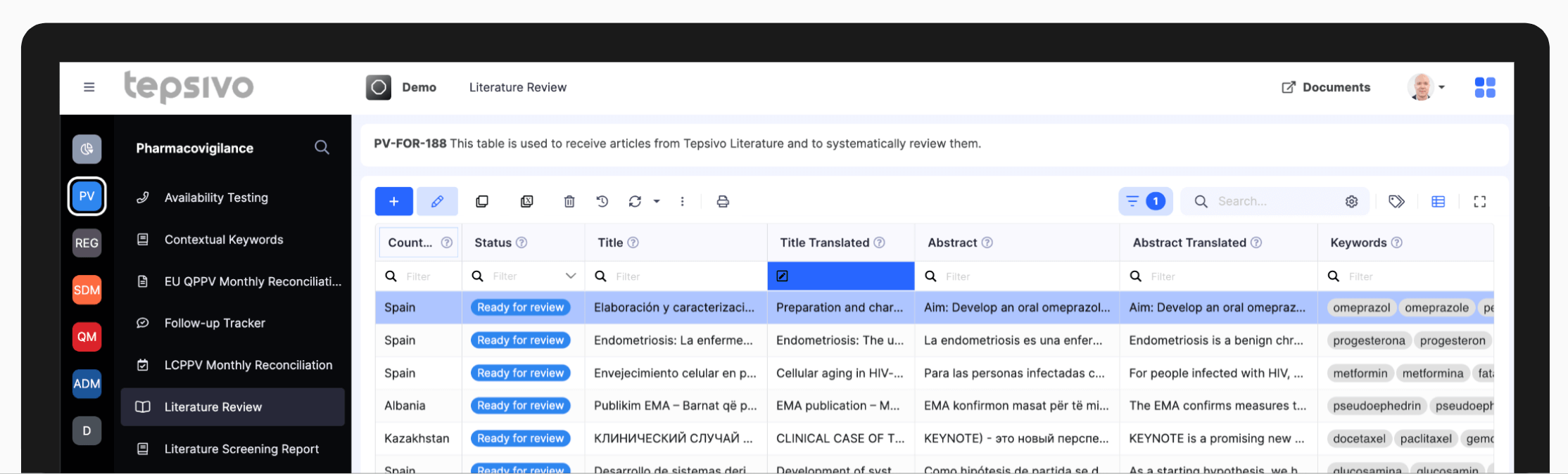 Literature-Monitoring-Tepsivo-OnePV-screenshot
